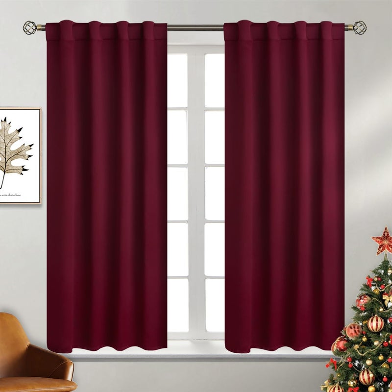 BGment Burgundy Red Blackout Curtains 54 Inch Length - Christmas Blackout Curtains Thermal Insulated Rod Pocket Back Tab Room Darkening Curtains for Bedroom, 2 Window Curtains Panels (38 x 54 Inch,) - Image 1